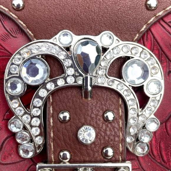 Western Faux Leather Red Mini Purse Rhinestone Buckle Stampede Cowgirl Country - Picture 2 of 11